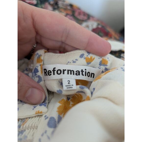 Reformation Humphrey Dress Size 2 Floral Blue Yellow Mini Christina Feminine - Picture 9 of 15